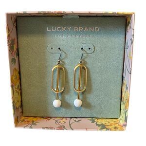 Lucky Brand Matte Gold Drop Earrings w/ White Ball.